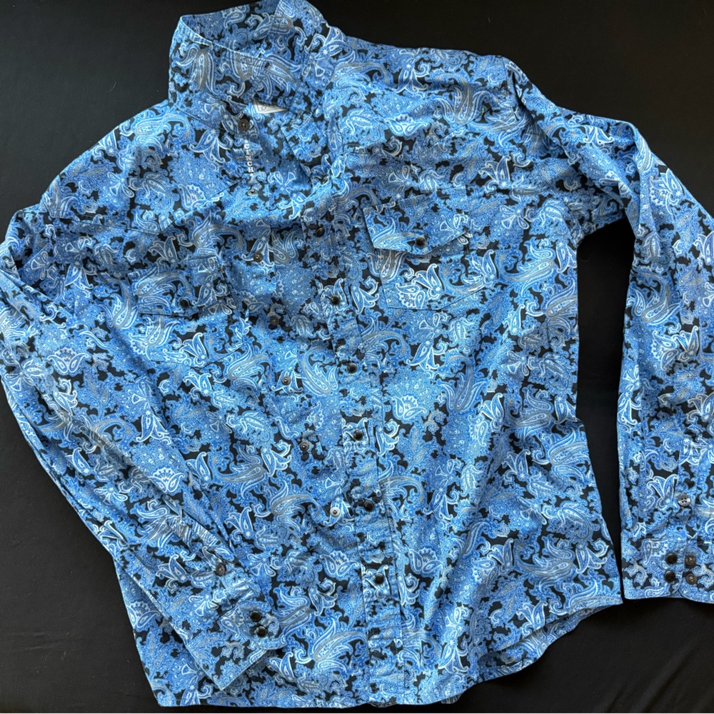 Cinch Blue and Black Paisley Shirt boy size 16/16 XL